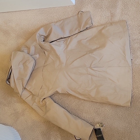 Ralph Lauren Womens XS TP Sand Trench Coat Leather Trimmed - Picture 2 of 5